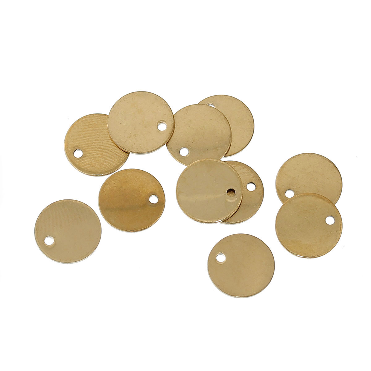 Picture of Stainless Steel Blank Stamping Tags Charms Round Gold Plated Roller Burnishing 10mm Dia., 10 PCs