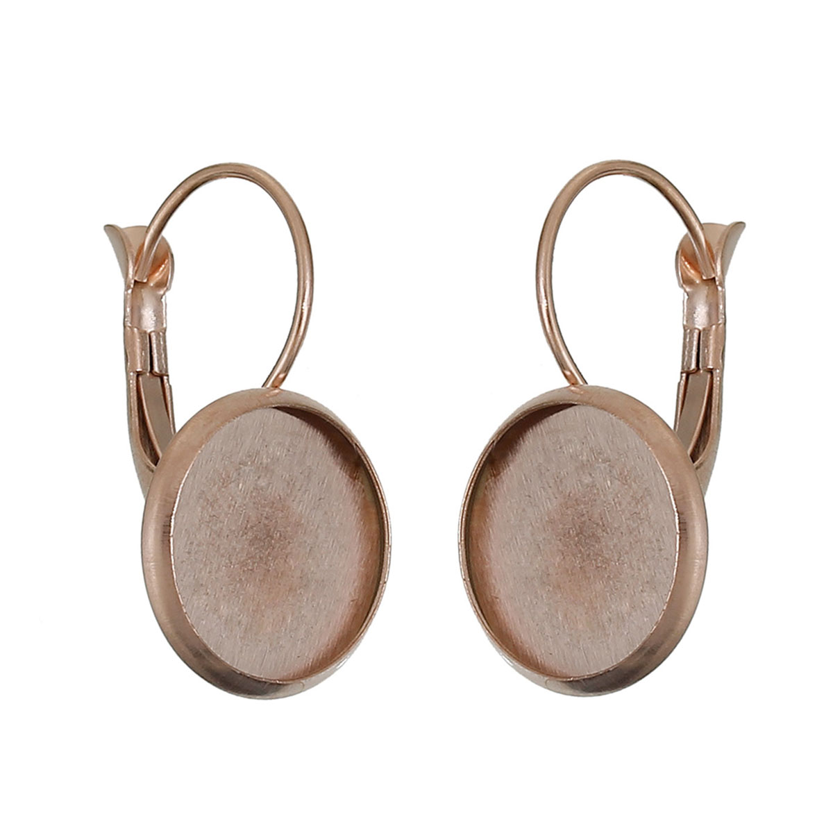 Picture of Stainless Steel Lever Back Clips Findings Round Rose Gold Cabochon Settings (Fit 12mm Dia.) 25mm(1") x 14mm( 4/8"), Post/ Wire Size: (20 gauge), 2 PCs