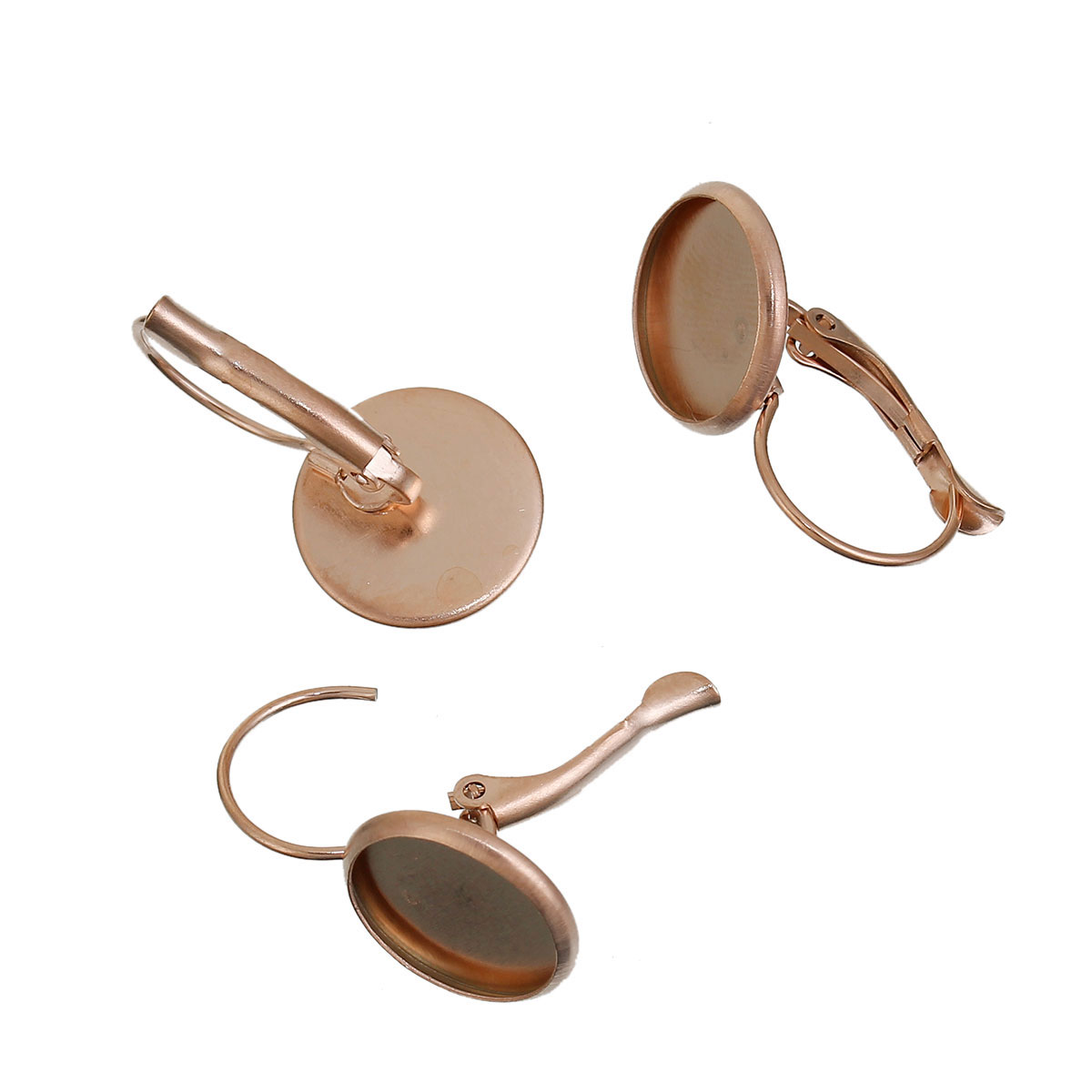 Picture of Stainless Steel Lever Back Clips Findings Round Rose Gold Cabochon Settings (Fit 10mm Dia.) 22mm( 7/8") x 12mm( 4/8"), Post/ Wire Size: (20 gauge), 2 PCs