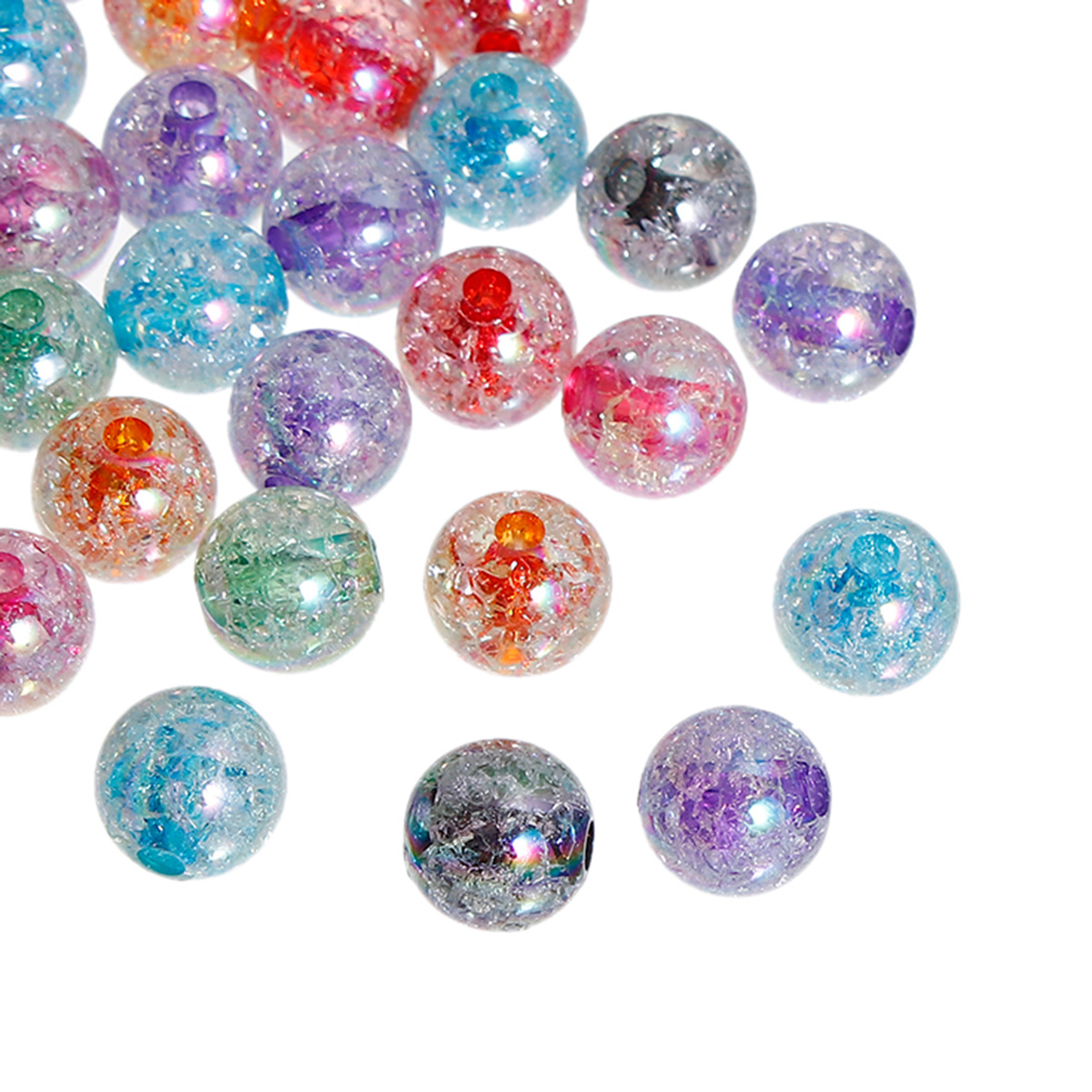 Picture of Acrylic Bubblegum Beads Round Clear AB Color At Random Crackle About 14mm Dia, Hole: Approx 3.3mm, 30 PCs