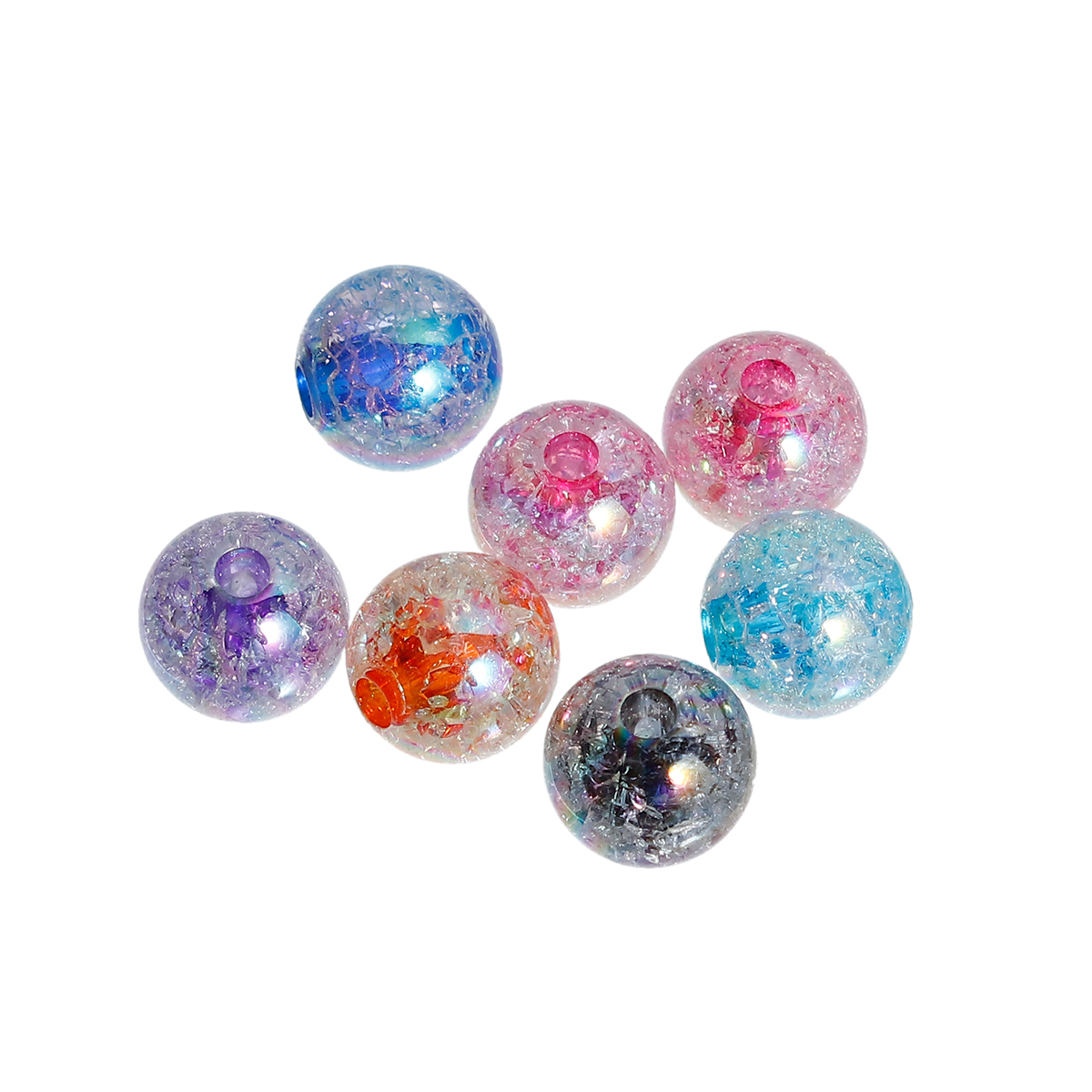 Picture of Acrylic Bubblegum Beads Round Clear AB Color At Random Crackle About 14mm Dia, Hole: Approx 3.3mm, 30 PCs