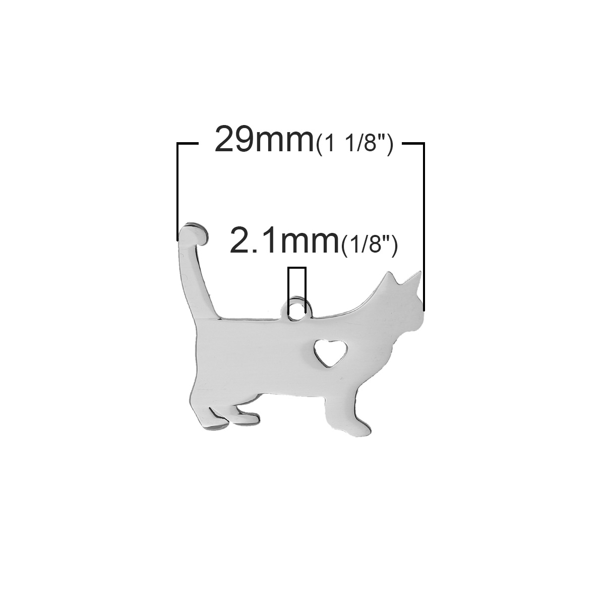 Picture of 304 Stainless Steel Pet Silhouette Charms Cat Animal Silver Tone The Cat Has My Heart 29mm(1 1/8") x 25mm(1"), 2 PCs