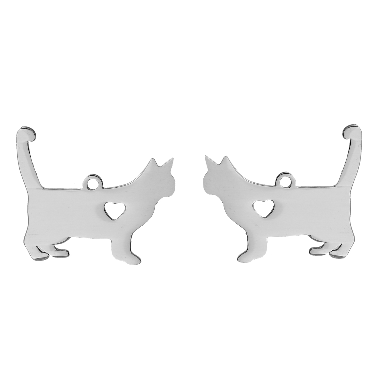Picture of 304 Stainless Steel Pet Silhouette Charms Cat Animal Silver Tone The Cat Has My Heart 29mm(1 1/8") x 25mm(1"), 2 PCs