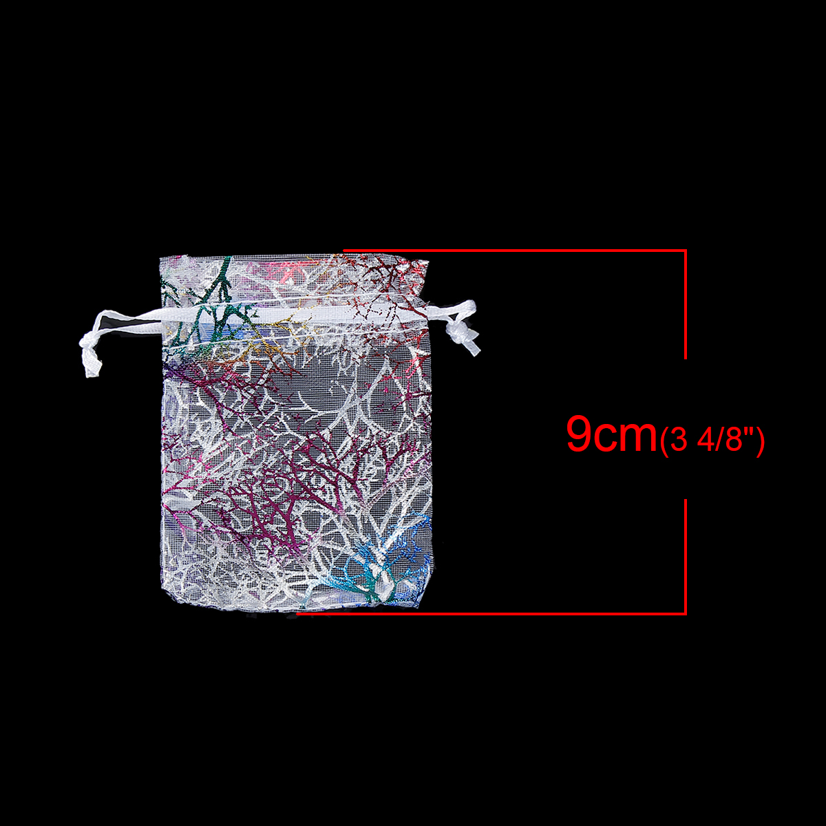 Picture of Wedding Gift Organza Jewelry Bags Drawstring Rectangle Multicolor Coralline Pattern (Usable Space: 7.5x7cm) 9cm(3 4/8") x 7cm(2 6/8"), 20 PCs