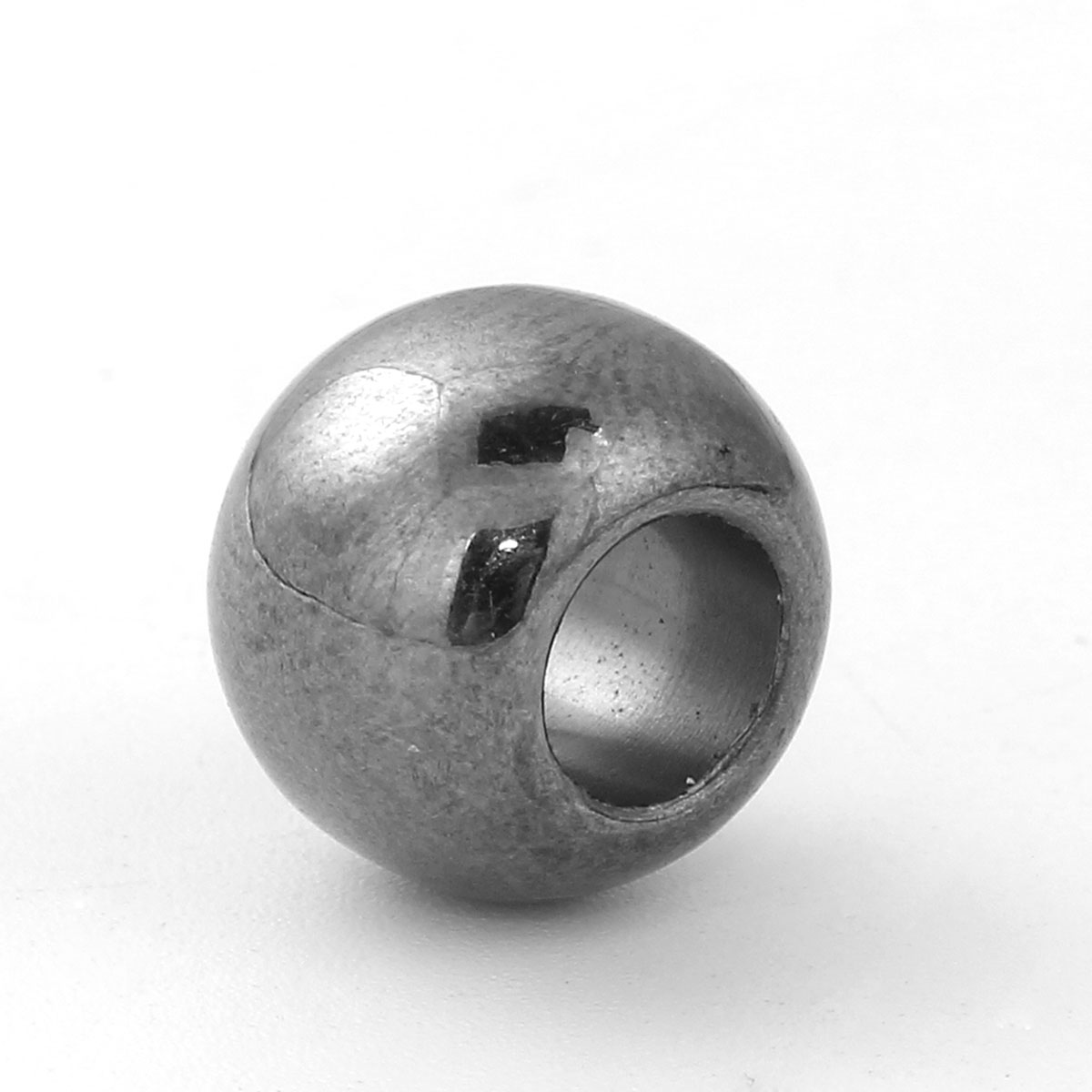 Picture of CCB Plastic European Style Large Hole Charm Beads Round Gunmetal About 11mm( 3/8") Dia, Hole: Approx 5.6mm, 100 PCs