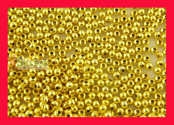 Picture of Metal Spacer Beads Round Gold Plated Hole: 0.8mm, 2.4mm Dia., 2000 PCs