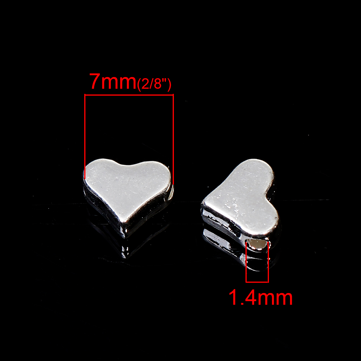 Picture of Zinc Based Alloy Beads Heart Silver Plated About 7mm x 6mm, Hole: Approx 1.4mm, 20 PCs