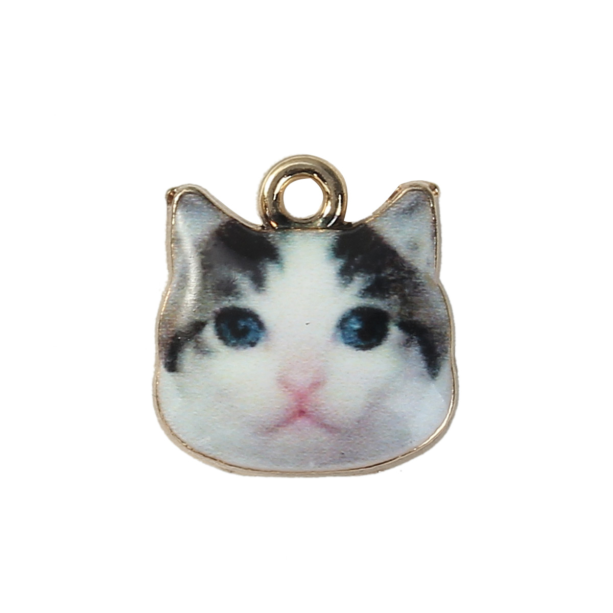 Picture of Zinc Based Alloy Charms Cat Animal Gold Plated Black & White 13mm( 4/8") x 13mm( 4/8"), 10 PCs
