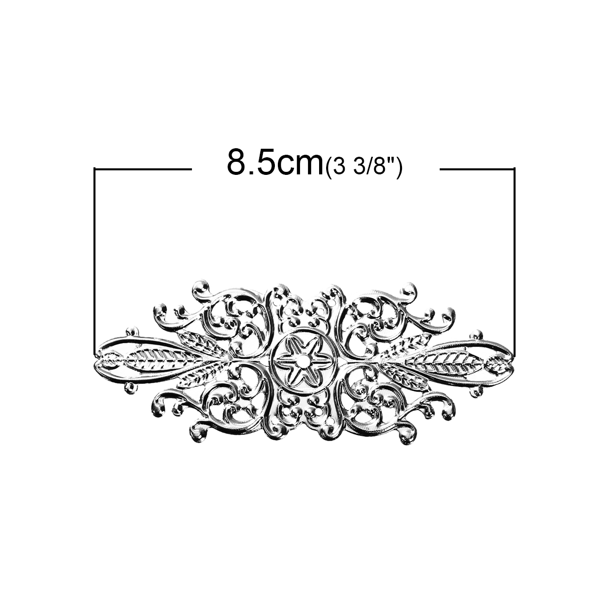 Picture of Iron Based Alloy Embellishments Leaf Silver Tone Filigree Carved 85mm(3 3/8") x 34mm(1 3/8"), 20 PCs