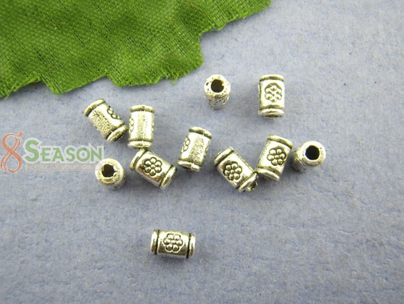 Picture of Zinc Based Alloy Spacer Beads Cylinder Antique Silver Flower Carved About 5mm x 3mm, Hole:Approx 1.7mm, 250 PCs