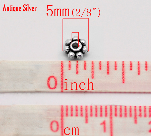 Picture of Zinc Based Alloy Spacer Beads Snowflake Flower Antique Silver About 5mm x 5mm, Hole:Approx 1.4mm, 400 PCs