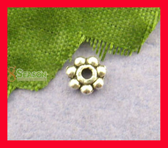 Picture of Zinc Based Alloy Spacer Beads Snowflake Flower Antique Silver About 5mm x 5mm, Hole:Approx 1.4mm, 400 PCs