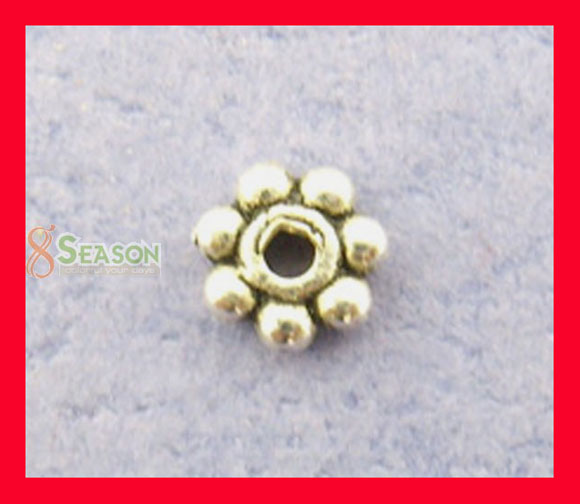 Picture of Zinc Based Alloy Spacer Beads Snowflake Daisy Flower Antique Silver About 4mm x 4mm, Hole:Approx 1.3mm, 1000 PCs