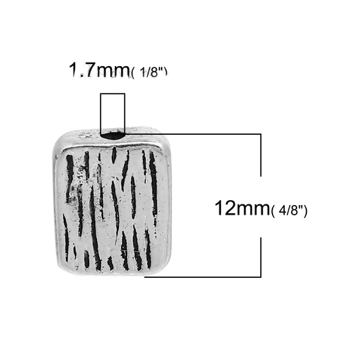 Picture of Zinc Based Alloy Spacer Beads Rectangle Antique Silver Color Stripe About 12mm x 10mm, Hole: Approx 1.7mm, 10 PCs
