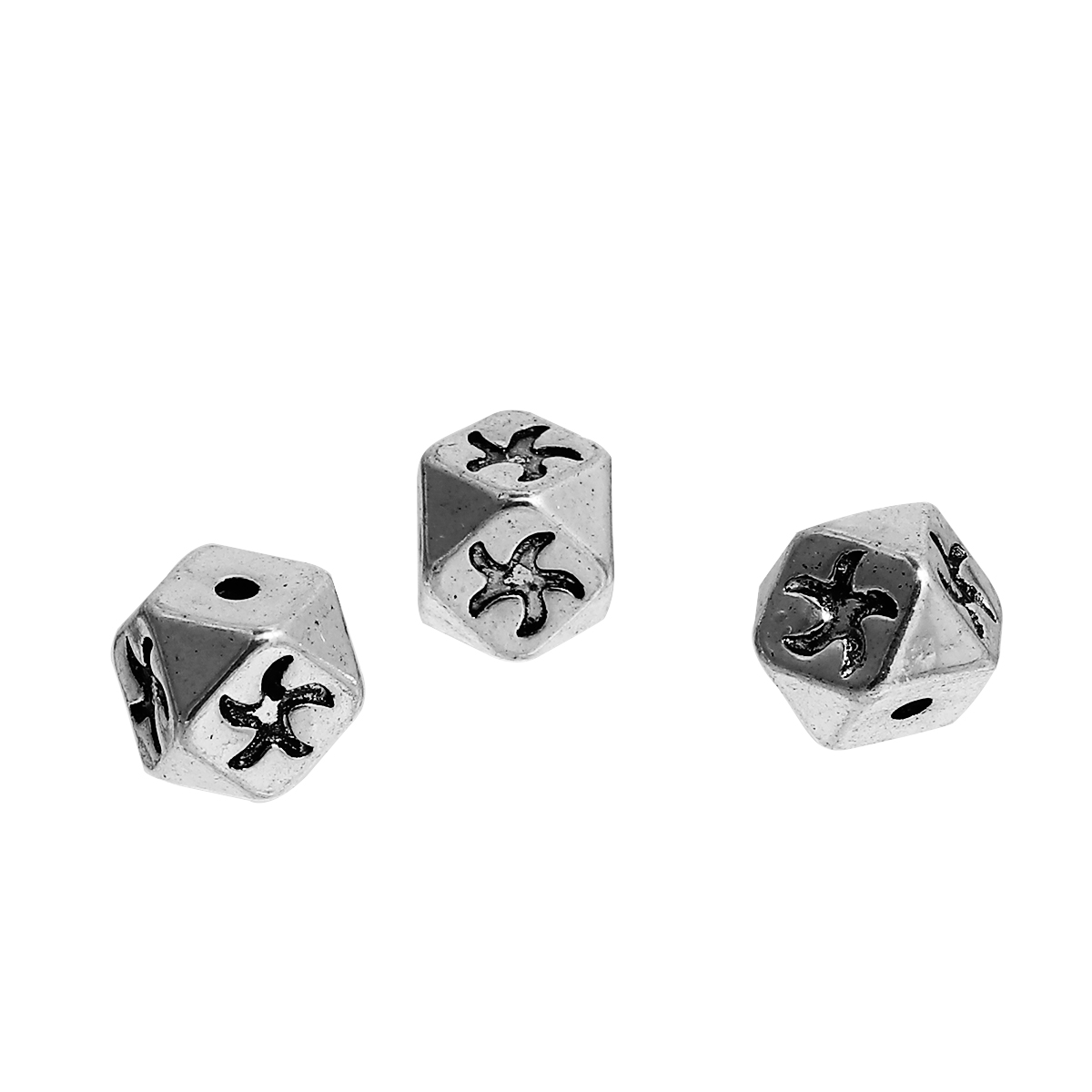 Picture of Zinc Based Alloy Spacer Beads Square Antique Silver Color Star Fish Faceted About 10mm x 10mm, Hole: Approx 1.8mm, 5 PCs