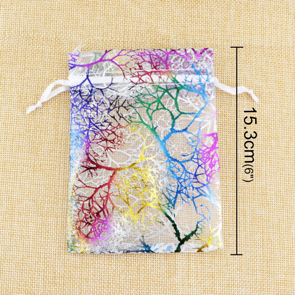 Picture of Wedding Gift Organza Jewelry Bags Drawstring Rectangle Multicolor Coralline (Usable Space: 13x10cm) 15cm x10cm(5 7/8" x3 7/8"), 10 PCs