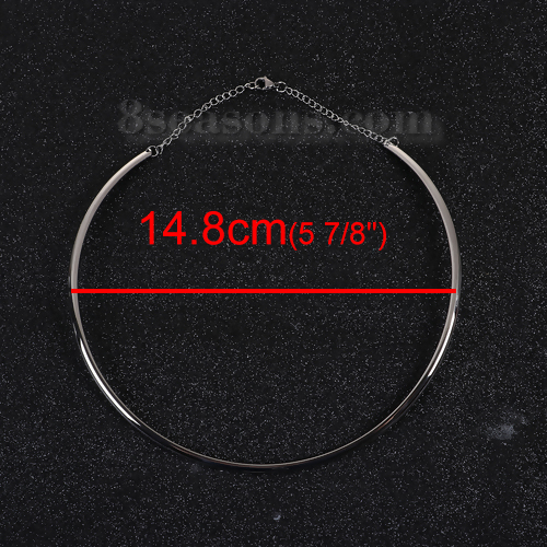 Picture of 304 Stainless Steel Collar Neck Ring Necklace Silver Tone U-shaped 48cm(18 7/8") long, 1 Piece