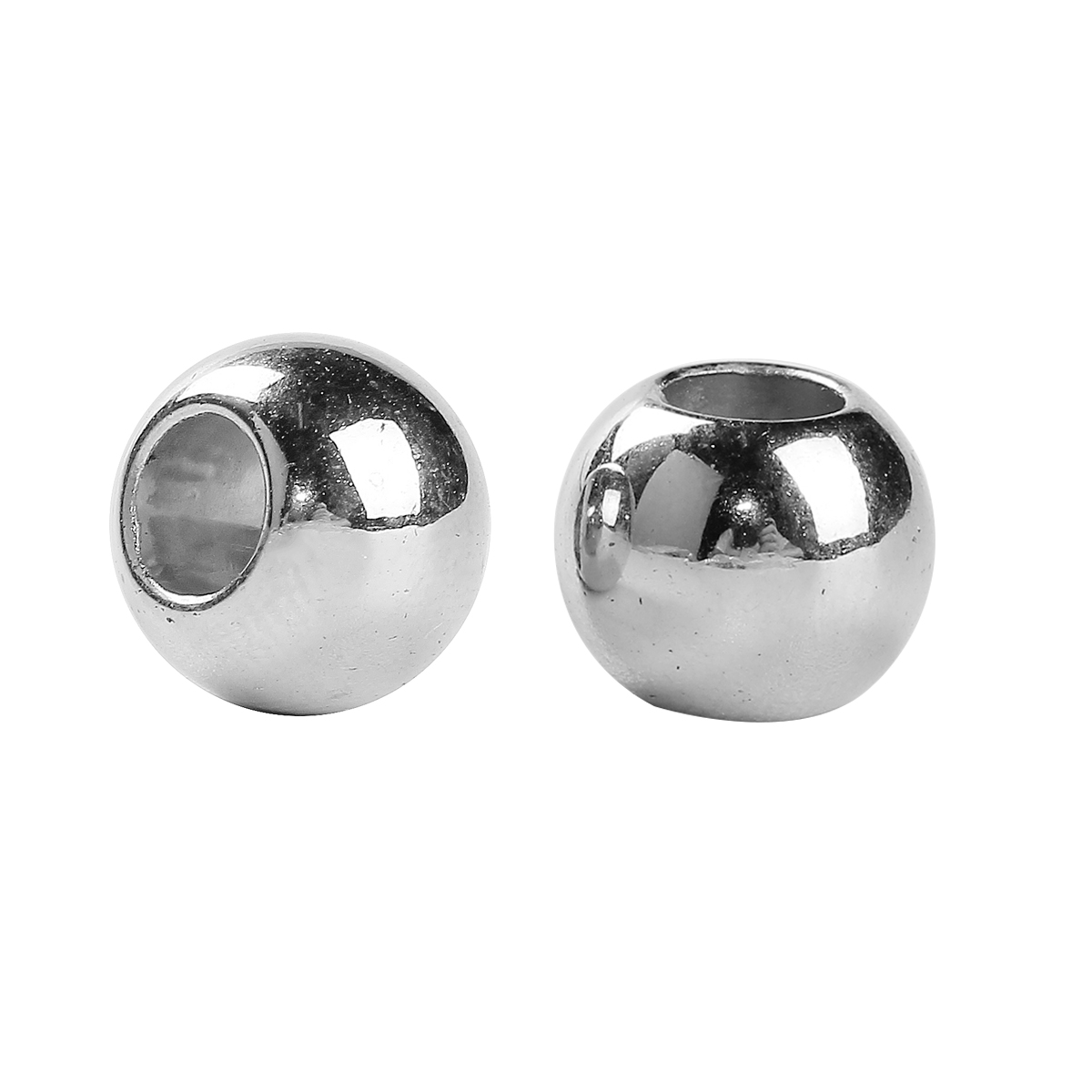 Picture of CCB Plastic European Style Large Hole Charm Beads Round Silver Tone About 10mm Dia, Hole: Approx 4.7mm, 200 PCs