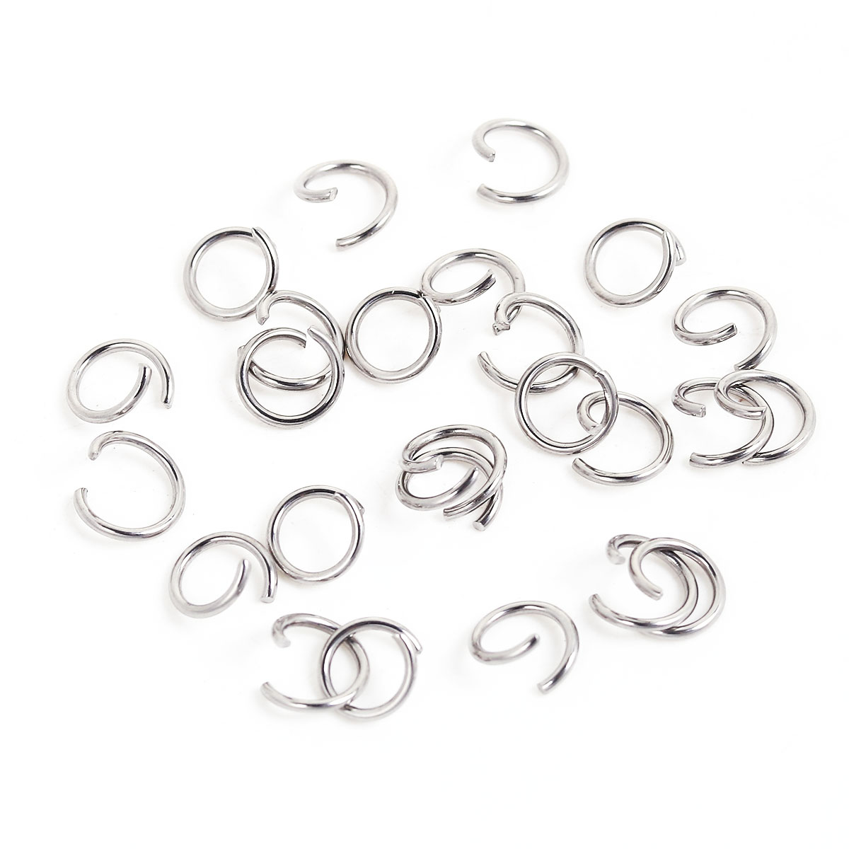 Picture of 304 Stainless Steel Opened Jump Rings Findings Round Silver Tone 7mm( 2/8") Dia., 500 PCs