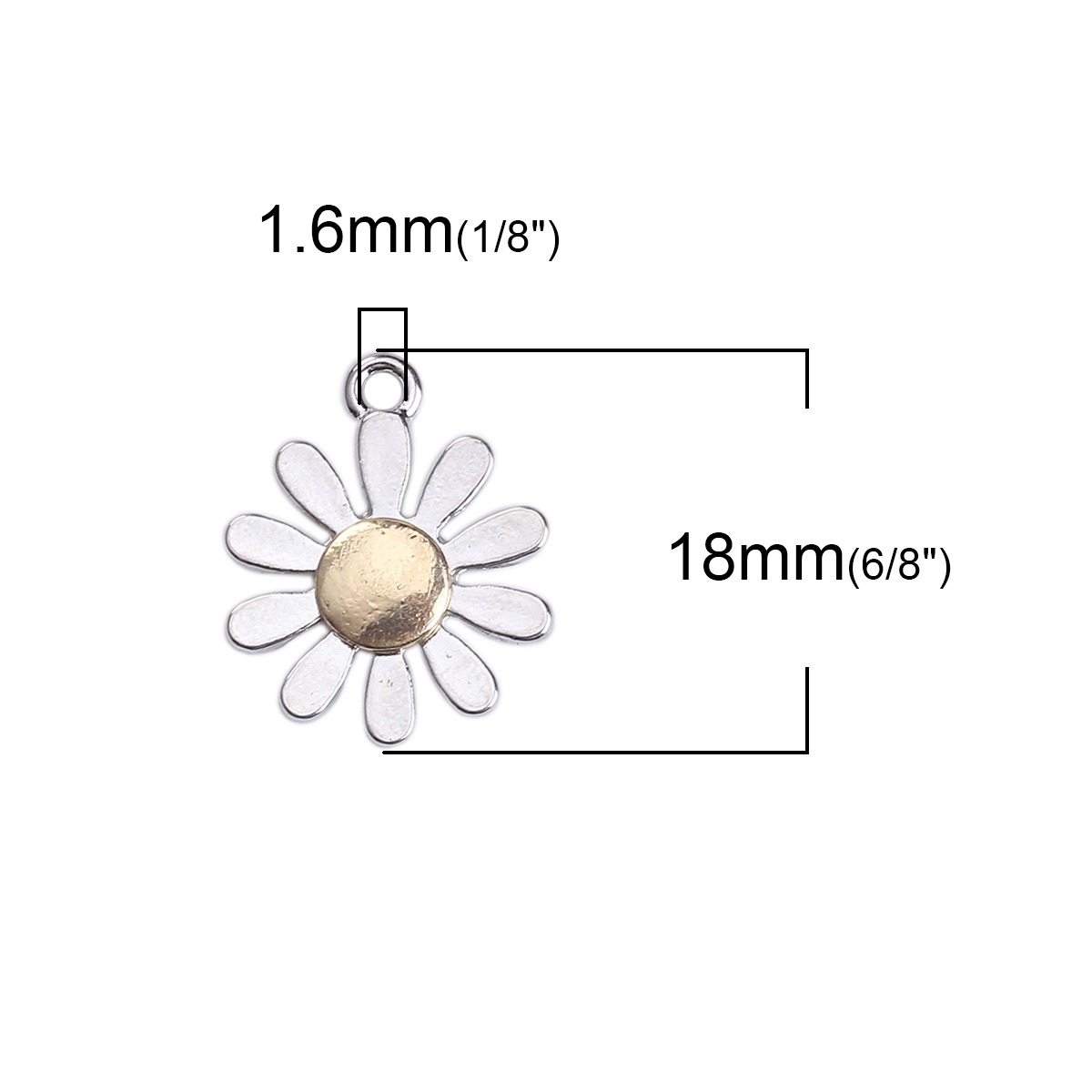 Picture of Zinc Based Alloy Charms Daisy Flower Gold Plated Silver Tone 18mm( 6/8") x 15mm( 5/8"), 5 PCs