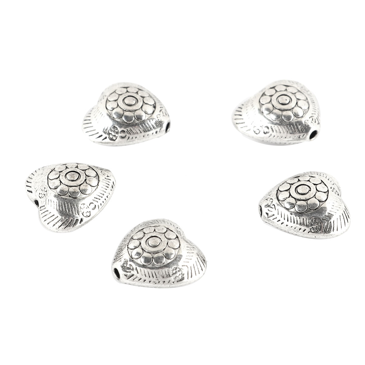Picture of Zinc Based Alloy Beads Heart Antique Silver Color Flower About 16mm x 15mm, Hole: Approx 1.8mm, 20 PCs