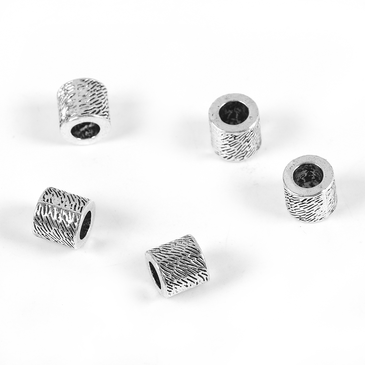 Picture of Zinc Based Alloy Spacer Beads Hammered Cylinder Antique Silver 8mm x 8mm, Hole: Approx 4.4mm, 50 PCs