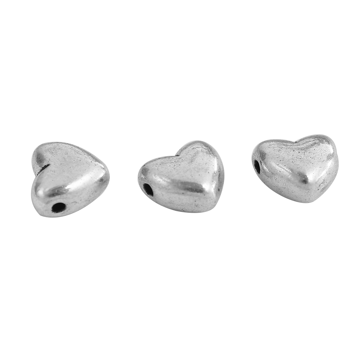 Picture of Zinc Based Alloy Beads Heart Antique Silver Color About 10mm x 9mm, Hole: Approx 1.1mm, 50 PCs