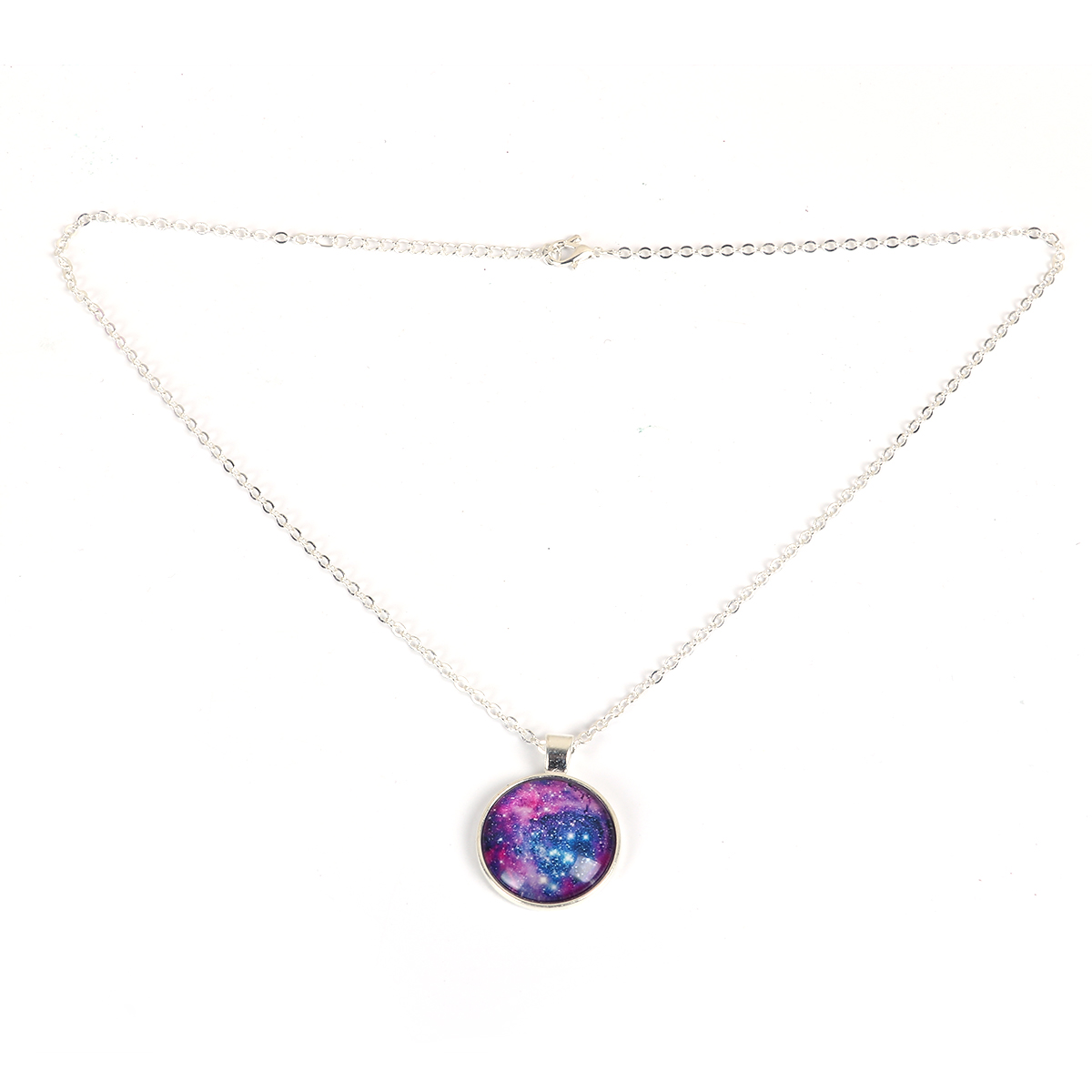 Picture of Glass Galaxy Necklace Silver Plated Fuchsia Round Galaxy Universe 52cm(20 4/8") long, 1 Piece