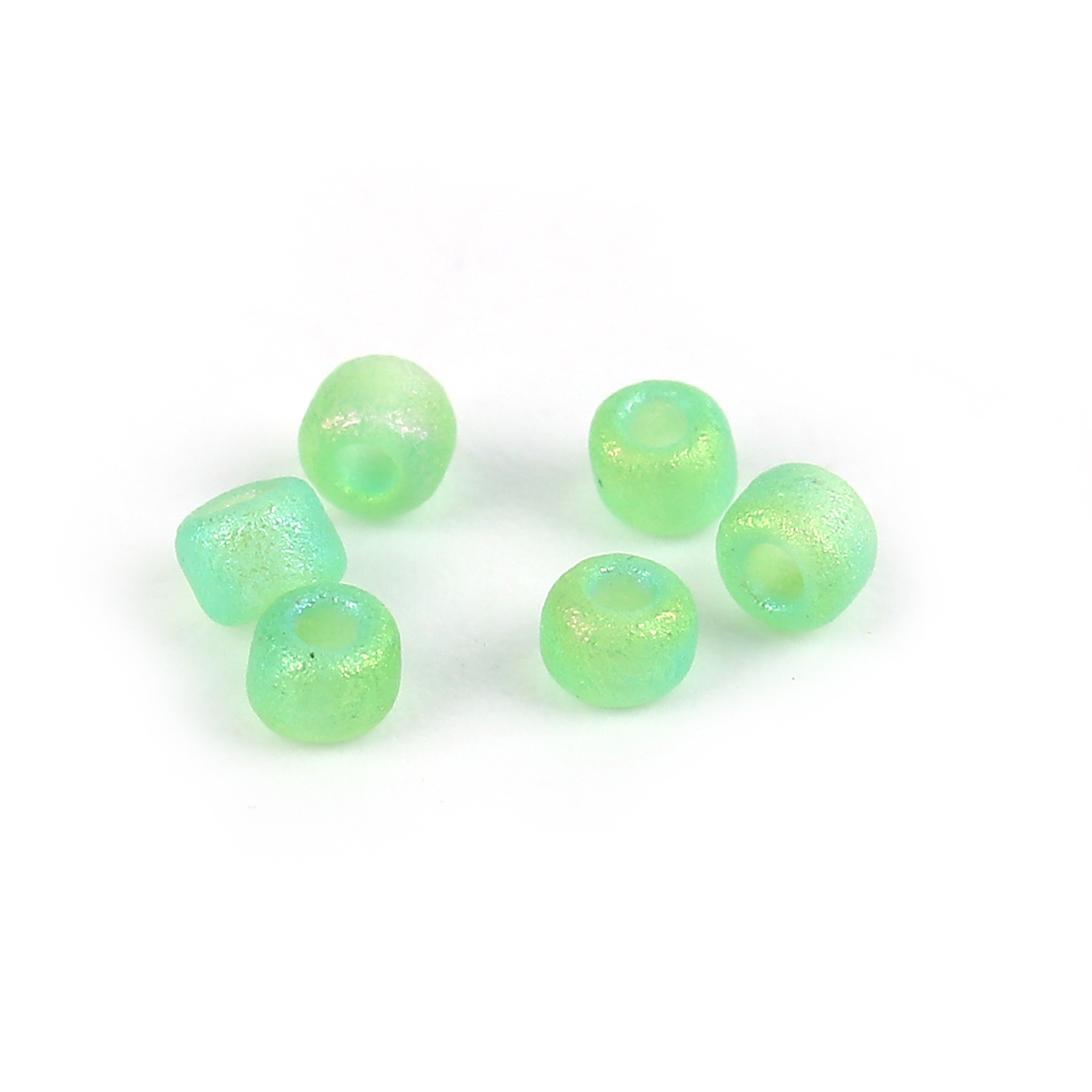 Picture of (Japan Import) Glass Seed Beads Round Green Rainbow Frosted Opaque About 2mm x 1.5mm, Hole: Approx 0.7mm, 60 Grams (Approx 95 PCs/Gram)