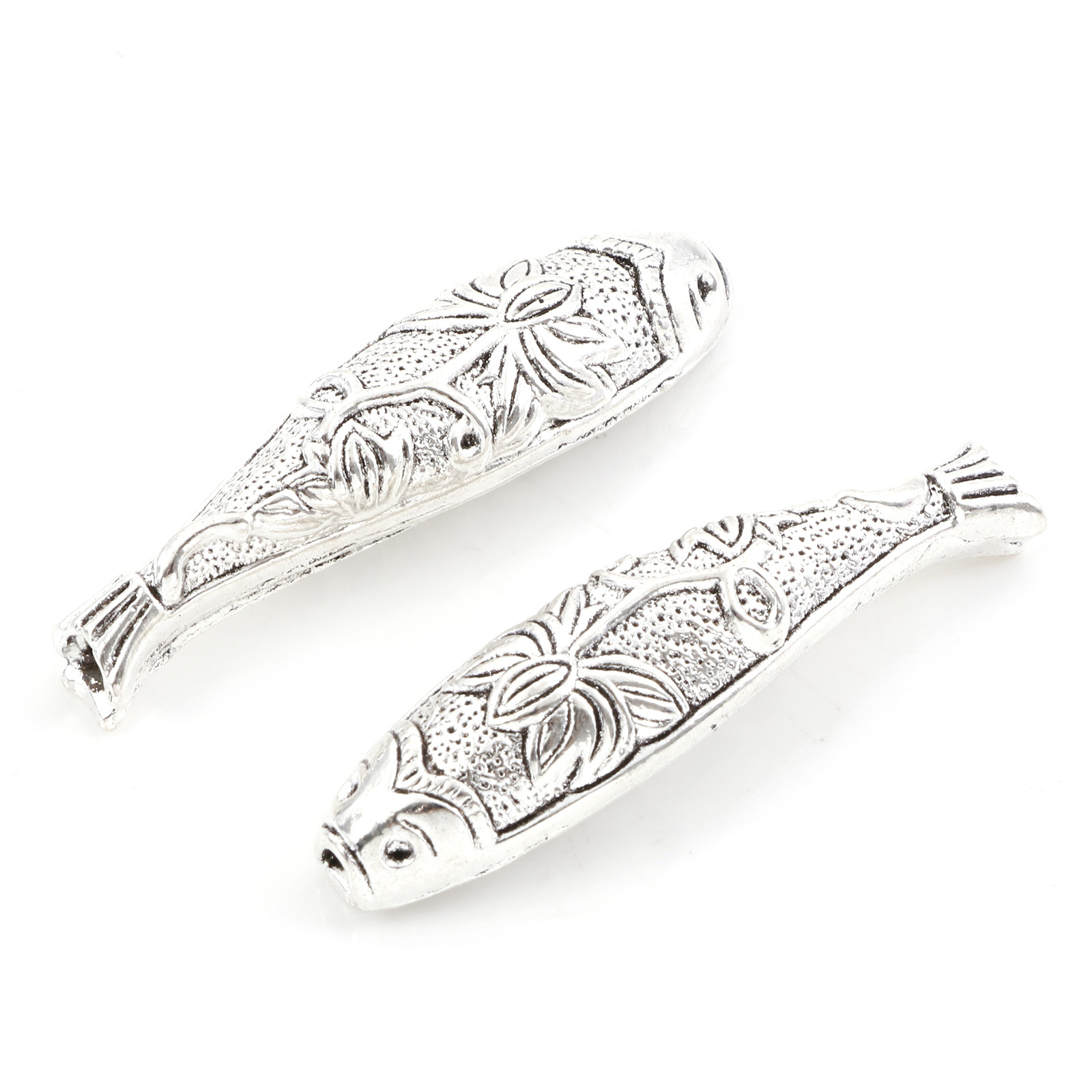Picture of Zinc Based Alloy Spacer Beads Fish Animal Antique Silver Flower 43mm x 9mm, Hole: Approx 1mm, 10 PCs