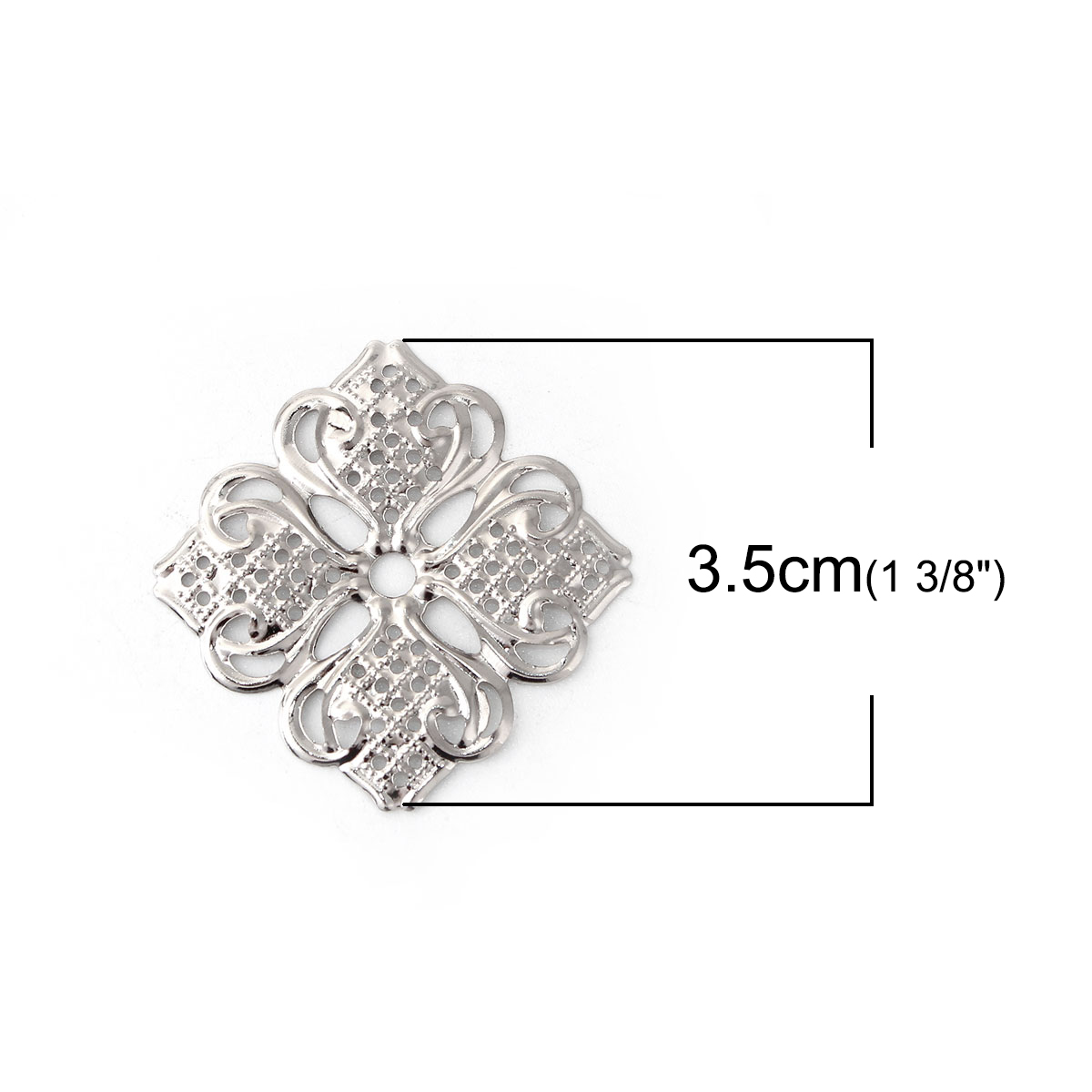 Picture of Iron Based Alloy Embellishments Flower Silver Tone Filigree 35mm(1 3/8") x 35mm(1 3/8"), 50 PCs