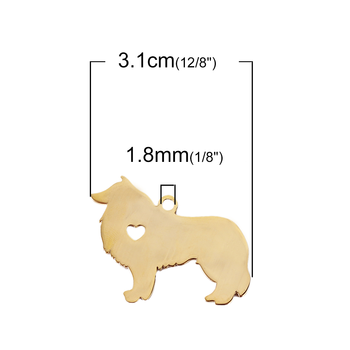 Picture of 304 Stainless Steel Pet Silhouette Pendants Collie Animal Heart Gold Plated Blank Stamping Tags One Side 31mm x 24mm, 1 Piece