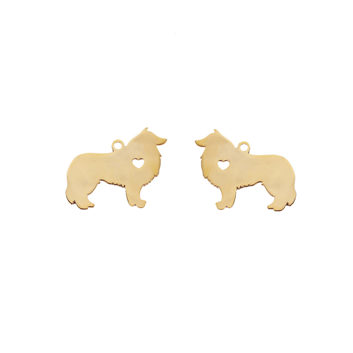 Picture of 1 Piece 304 Stainless Steel Pet Silhouette Blank Stamping Tags Pendants Collie Animal Heart Gold Plated Double-sided Polishing 31mm x 24mm