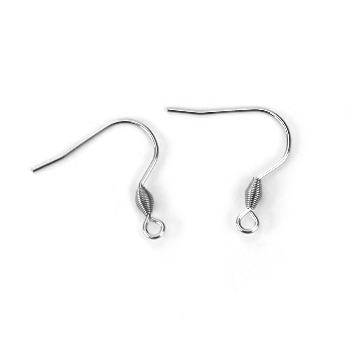 Picture of Stainless Steel Ear Wire Hooks Earring Findings Silver Tone W/ Loop 21mm( 7/8") x 21mm( 7/8"), Post/ Wire Size: (20 gauge), 30 PCs