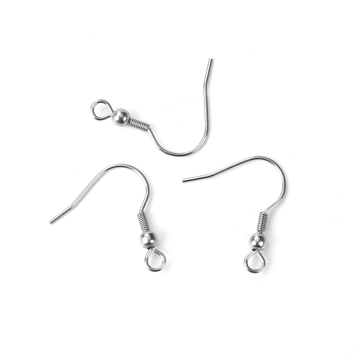 Picture of Stainless Steel Ear Wire Hooks Earring Findings Silver Tone W/ Loop 21mm( 7/8") x 19mm( 6/8"), Post/ Wire Size: (21 gauge), 50 PCs
