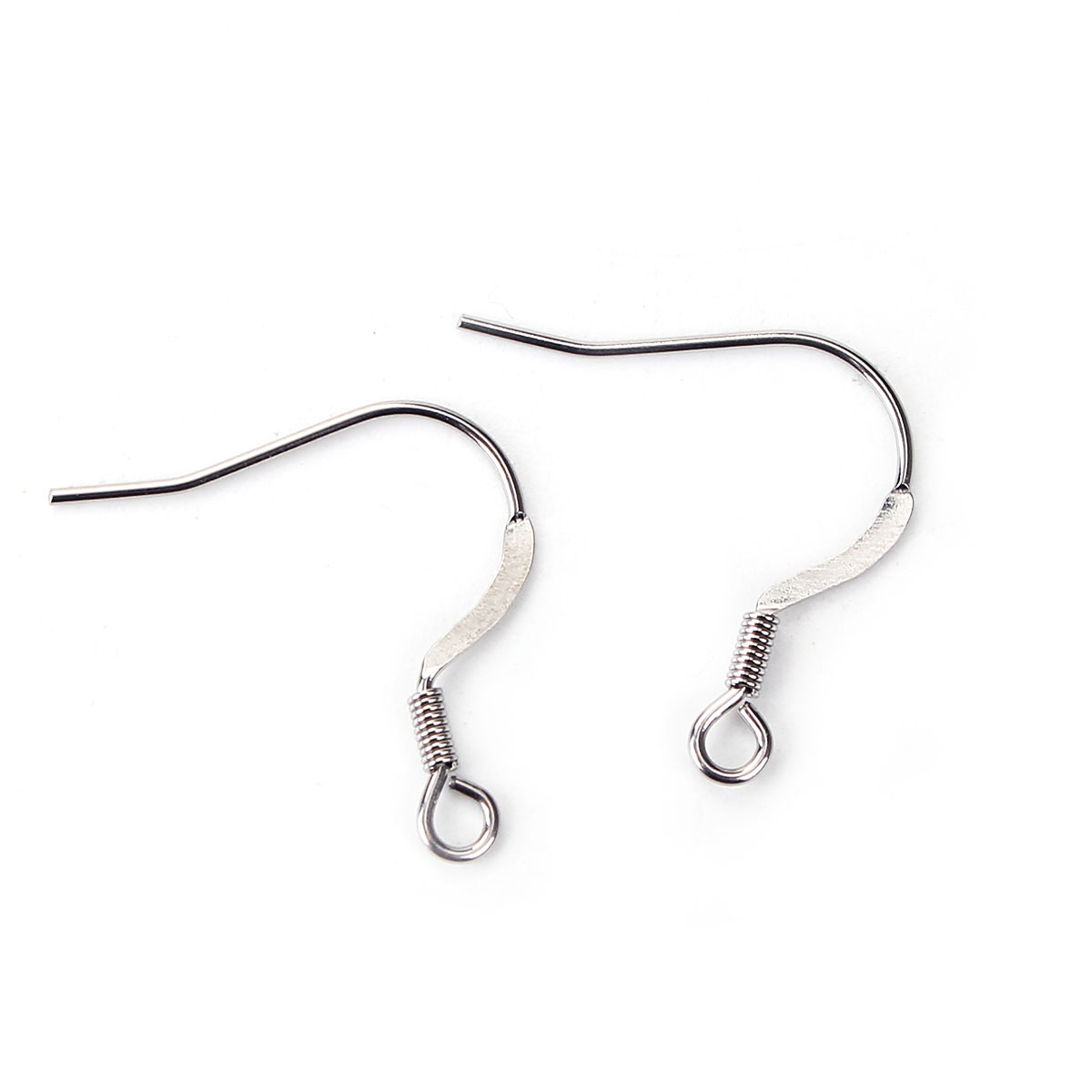 Picture of Stainless Steel Ear Wire Hooks Earring Findings Silver Tone W/ Loop 20mm( 6/8") x 19mm( 6/8"), Post/ Wire Size: (21 gauge), 50 PCs