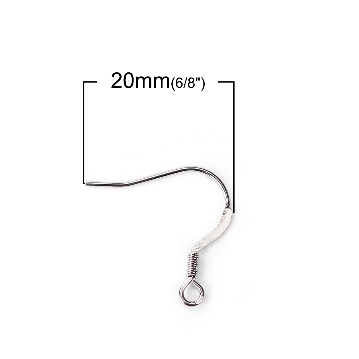 Picture of Stainless Steel Ear Wire Hooks Earring Findings Silver Tone W/ Loop 20mm( 6/8") x 19mm( 6/8"), Post/ Wire Size: (21 gauge), 50 PCs