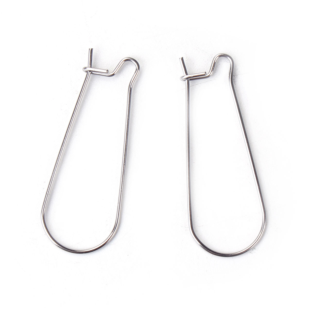 Picture of Stainless Steel Ear Wire Hooks Earring Findings Silver Tone 20mm( 6/8") x 10mm( 3/8"), Post/ Wire Size: (21 gauge), 50 PCs