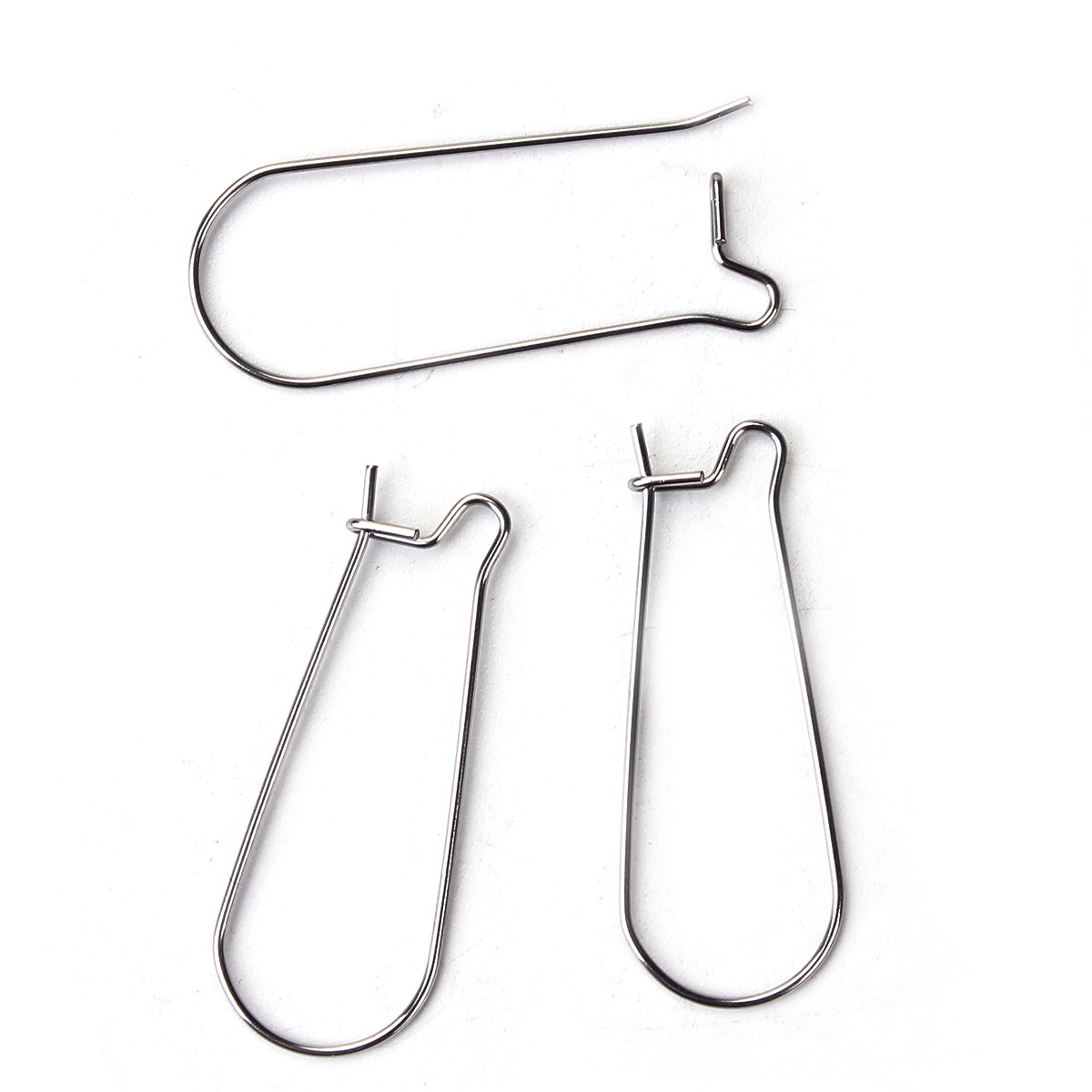 Picture of Stainless Steel Ear Wire Hooks Earring Findings Silver Tone 20mm( 6/8") x 10mm( 3/8"), Post/ Wire Size: (21 gauge), 50 PCs