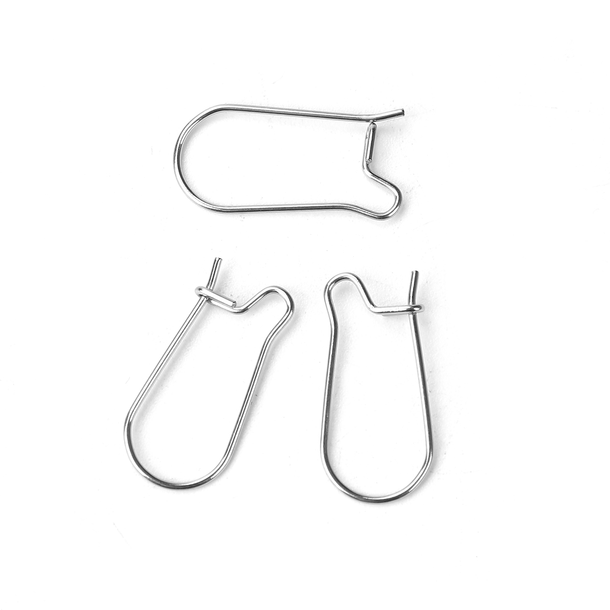 Picture of Stainless Steel Ear Wire Hooks Earring Findings Silver Tone 25mm(1") x 11mm( 3/8"), Post/ Wire Size: (21 gauge), 50 PCs