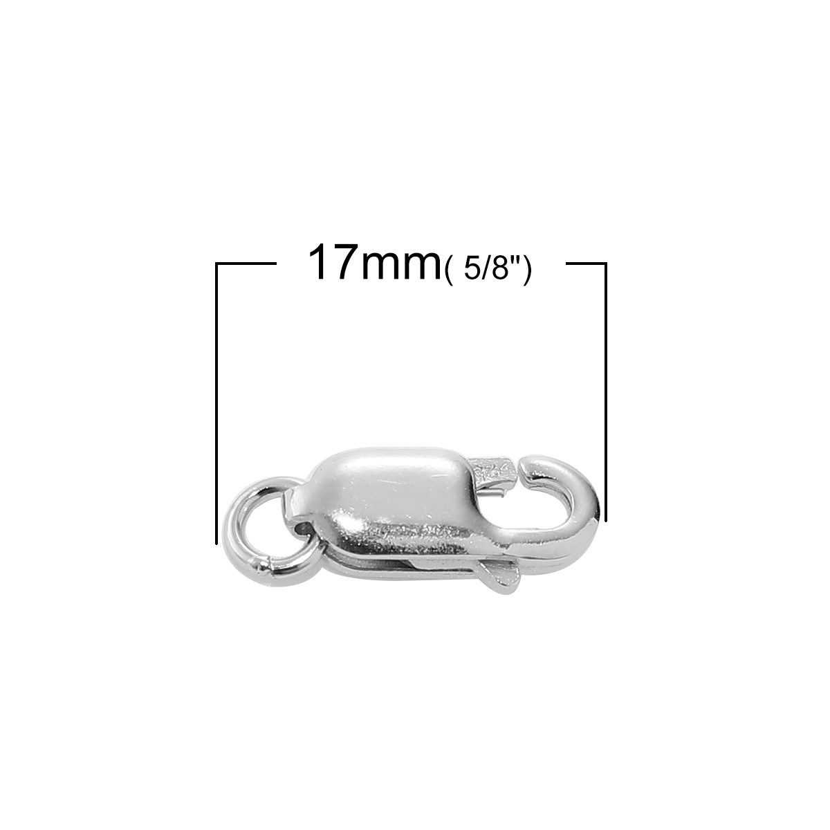 Picture of Sterling Silver Lobster Clasp Findings Silver Tone W/ Closed Soldered Jump Ring 17mm( 5/8") x 7mm( 2/8"), 2 PCs