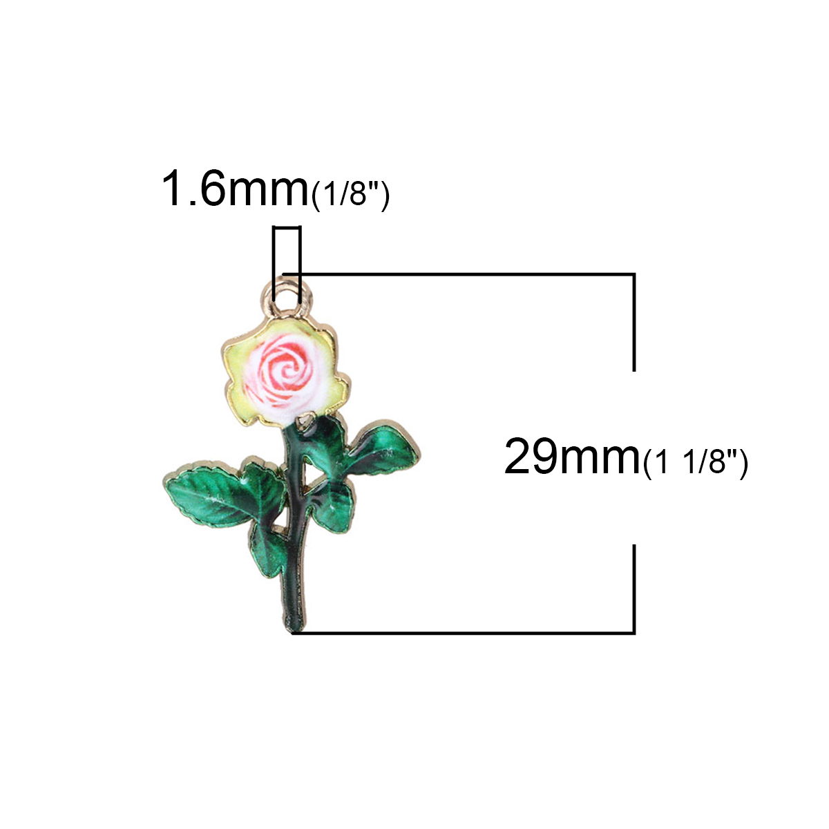 Picture of Zinc Based Alloy Charms Rose Flower Gold Plated Multicolor Enamel 29mm(1 1/8") x 20mm( 6/8"), 10 PCs