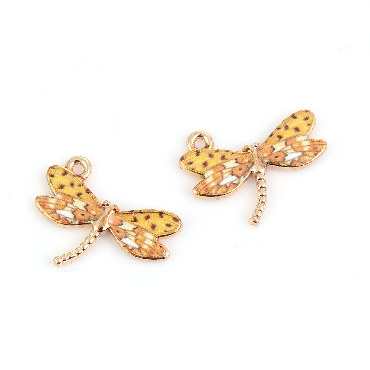 Picture of Zinc Based Alloy Charms Dragonfly Animal Gold Plated Yellow Enamel 22mm( 7/8") x 17mm( 5/8"), 10 PCs