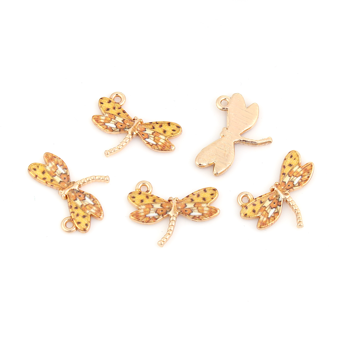 Picture of Zinc Based Alloy Charms Dragonfly Animal Gold Plated Yellow Enamel 22mm( 7/8") x 17mm( 5/8"), 10 PCs