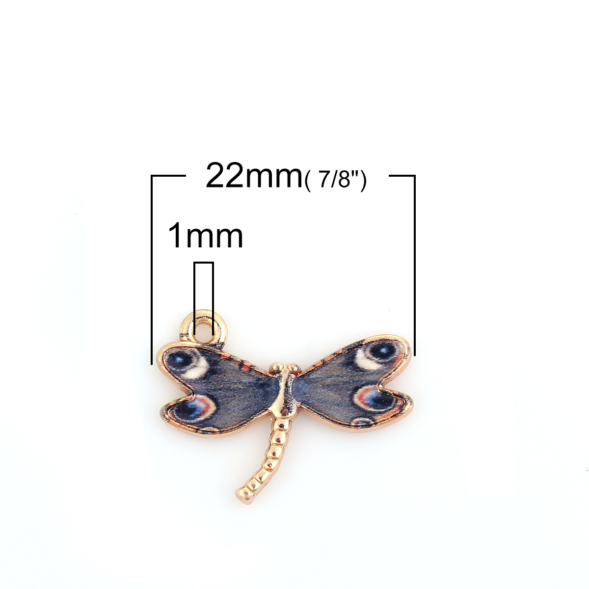 Picture of Zinc Based Alloy Charms Dragonfly Animal Gold Plated Dark Gray Enamel 22mm( 7/8") x 17mm( 5/8"), 10 PCs