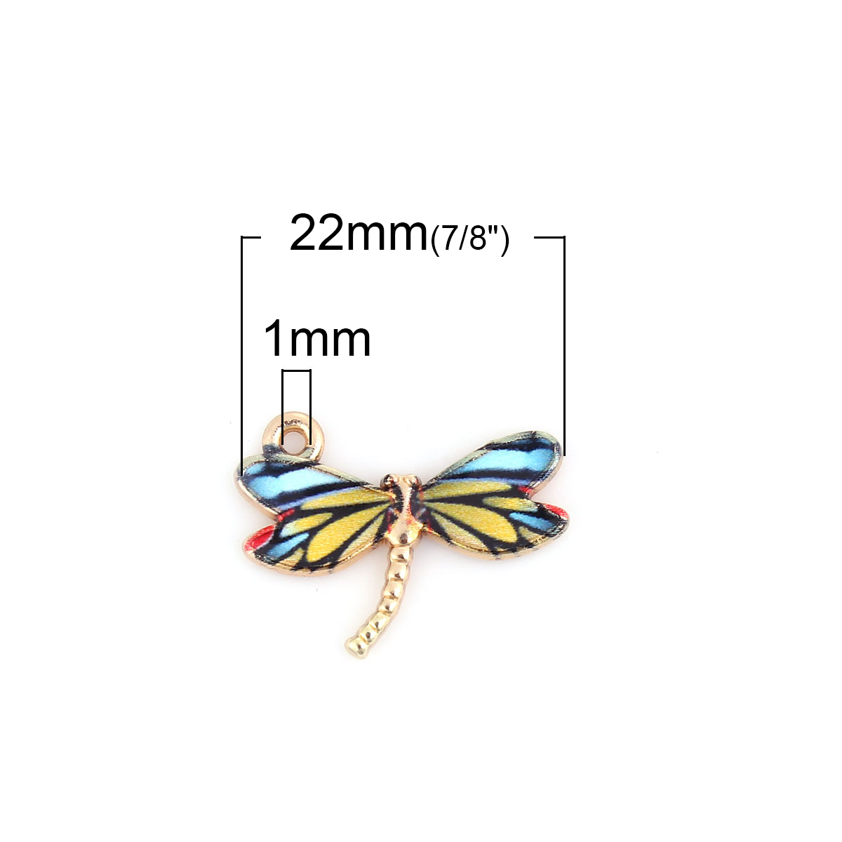 Picture of Zinc Based Alloy Charms Dragonfly Animal Gold Plated Multicolor Enamel 22mm( 7/8") x 17mm( 5/8"), 10 PCs