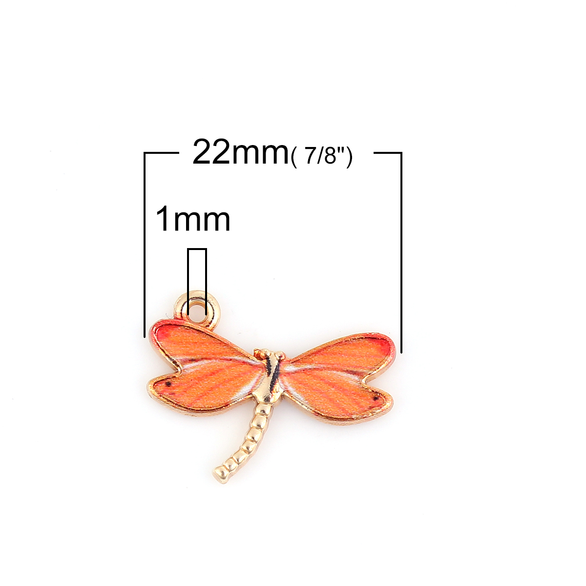 Picture of Zinc Based Alloy Charms Dragonfly Animal Gold Plated Orange Enamel 22mm( 7/8") x 17mm( 5/8"), 10 PCs