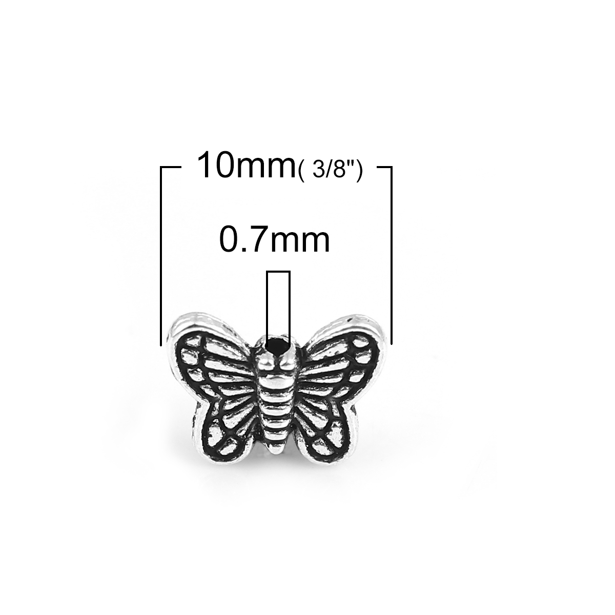 Picture of Zinc Based Alloy Spacer Beads Butterfly Animal Antique Silver 10mm x 8mm, Hole: Approx 0.7mm, 200 PCs