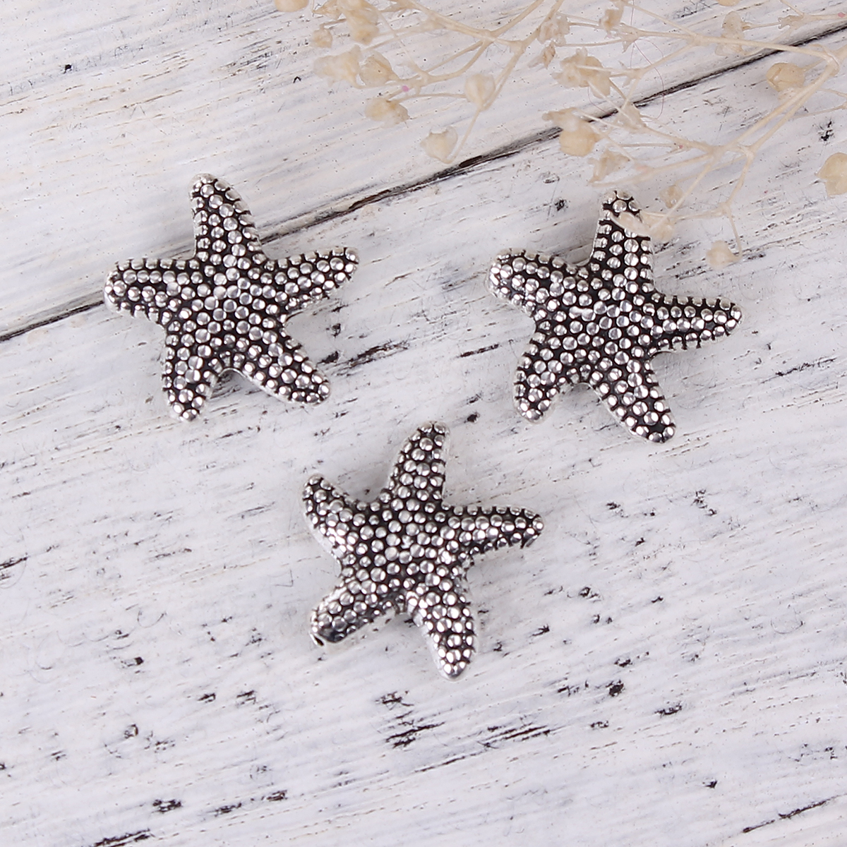 Picture of Zinc Based Alloy Spacer Beads Star Fish Antique Silver 14mm x 14mm, Hole: Approx 0.8mm, 50 PCs