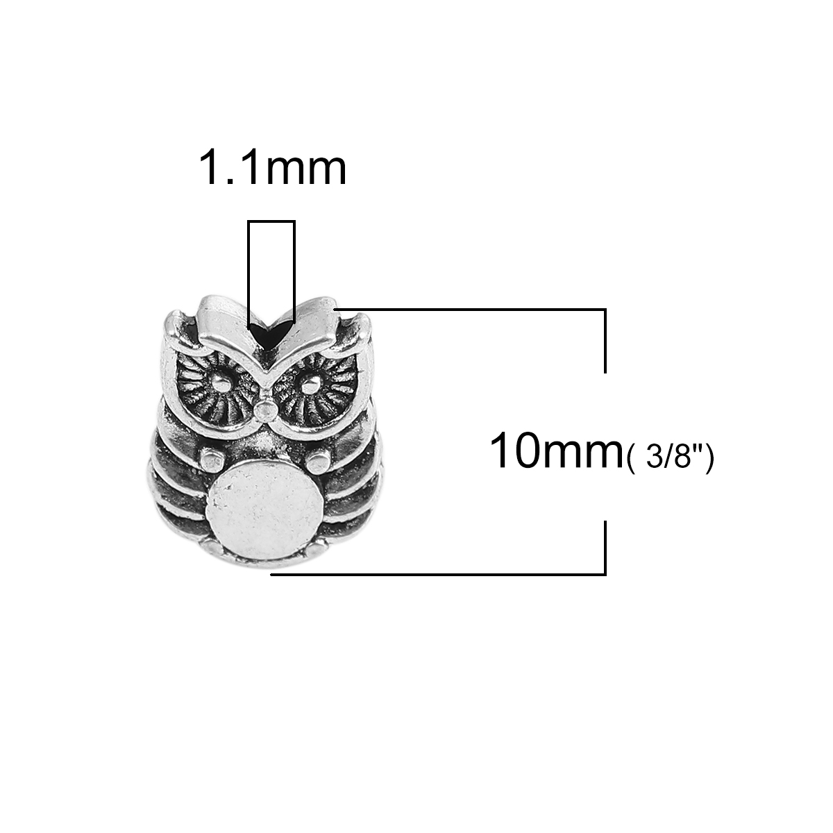 Picture of Zinc Based Alloy Spacer Beads Owl Animal Antique Silver 10mm x 8mm, Hole: Approx 1.1mm, 100 PCs